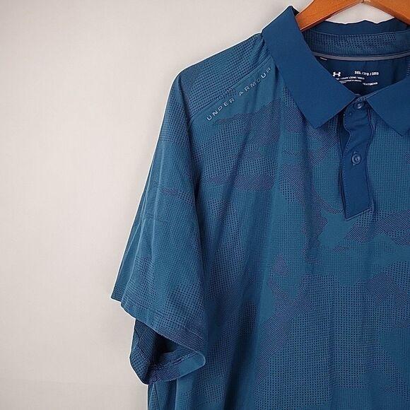 Under Armour Polo Shirt Mens 3XL Blue Camo Jacquard Vented Performance Golf - Picture 3 of 10